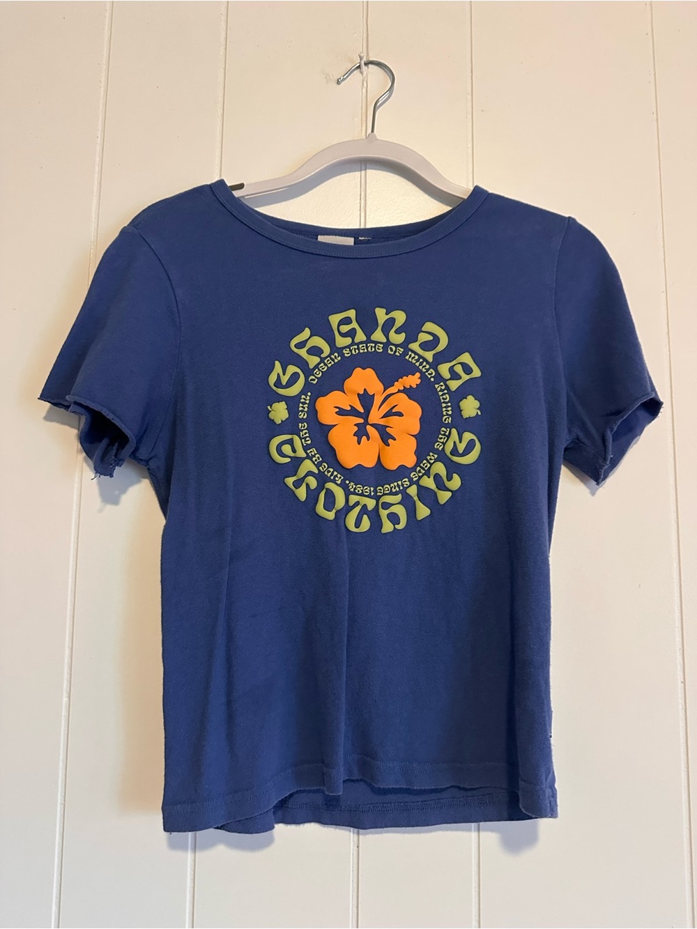 Blue Babydoll Ghanda Graphic Tee with Orange Hibiscus